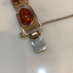 Sterling Silver & Amber bracelet W/safety chain
